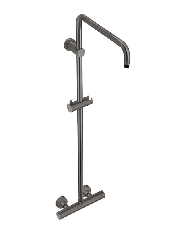 Round Exposed Thermostatic Shower Rail and Hand Shower - Gun Metal (SKU: MZT01-PVDGM) by Meir NL