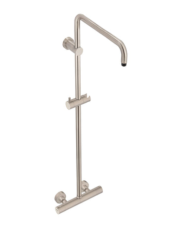 Round Exposed Thermostatic Shower Rail and Hand Shower - Champagne