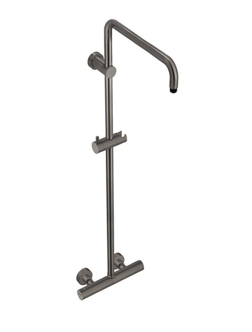 Round Exposed Thermostatic Shower Rail and Hand Shower - Gun Metal